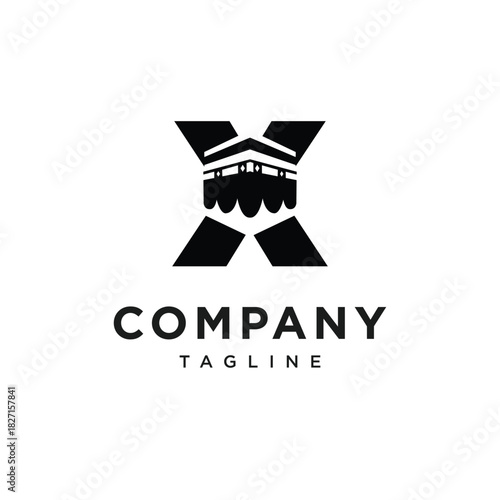 Letter X Kaaba Mecca Logo Icon Vector