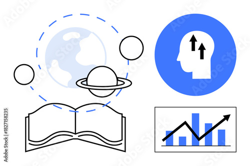 Knowledge growth concept. Knowledge exploration combines open book, planetary , and growth-focused visuals. Knowledge enhancement connects learning, curiosity, and progress. Perfect for education