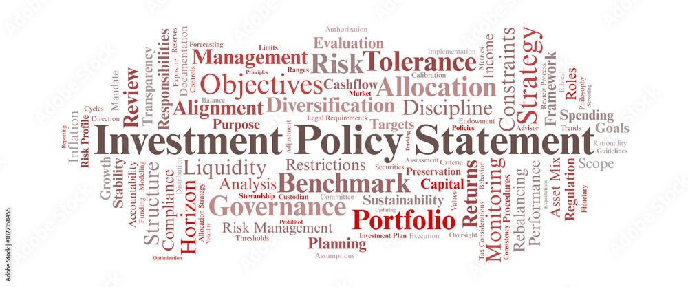 Obraz premium Investment Policy Statement Word Cloud. Core Concepts in Portfolio Governance and Strategy