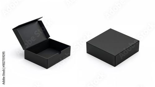 Black box with an open lid and closed lid, no additional items.