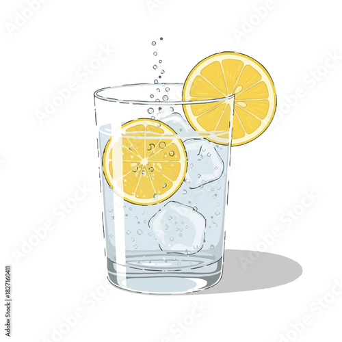 Sparkling water with lemon slices in a glass for Dry January challenge  