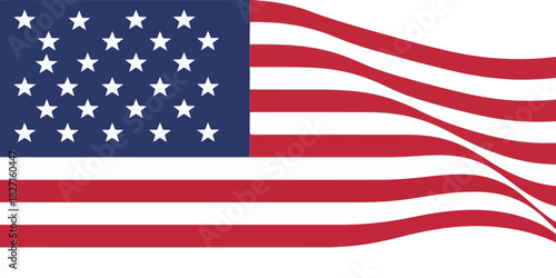 A high-quality illustration of a modern United States flag designed with clean lines, smooth geometry, and bold solid colors
