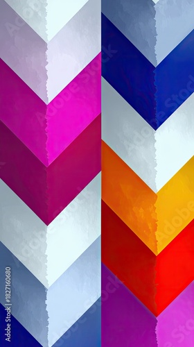 Abstract geometric pattern featuring a series of colorful chevrons.