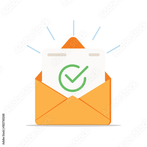 Open the message that contains a check mark, success, received, ok. Stock Illustration