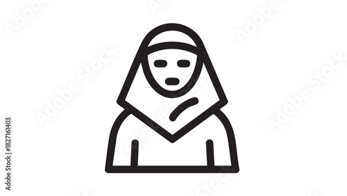 Simple icon of a person wearing a headscarf, a clear representation of cultural attire or religious covering