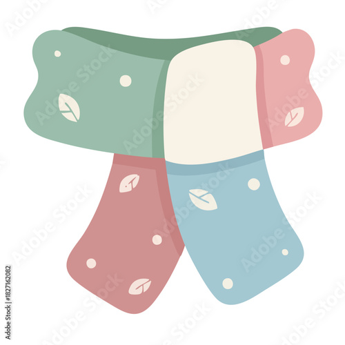 A colorful pastel scarf features a cute pattern for winter.