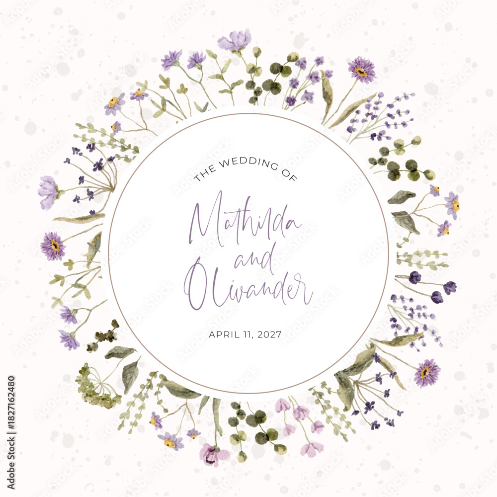 Obraz premium purple wildflower watercolor round frame