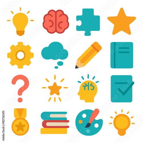 Ideas and Innovation: A vibrant collection of icons representing concepts such as innovation, creativity, and the power of ideas. perfect visual tools for expressing the essence of brainstorming.