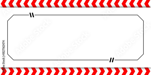 Modern frame with curved black border and bold red-white chevron stripes, clean empty center for text, striking geometric layout, high-contrast design, perfect for notices or templates.