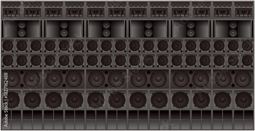 Giant Speaker Wall. Seamless Sound System Background. Vector Illustration for Music Event, Concert, and Party.