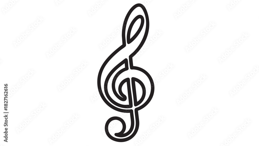 Fototapeta premium A classic treble clef symbol, representing music notation and melody, rendered in a clean, minimalist black outline on a white background