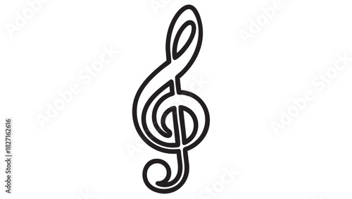 A classic treble clef symbol, representing music notation and melody, rendered in a clean, minimalist black outline on a white background