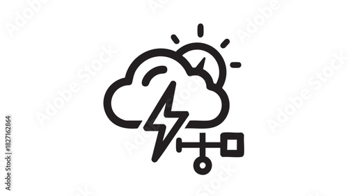 Iconic representation of cloud computing infrastructure, symbolizing data power, energy transfer, and networked services for modern technology solutions