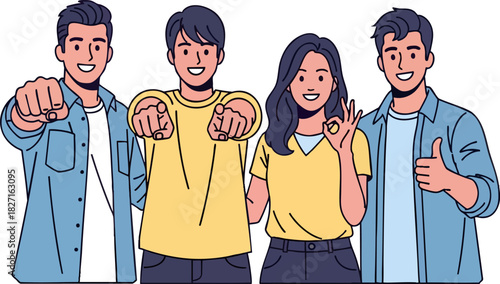 Happy Young Adults Expressing Support and Success