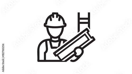Construction Worker Icon A Professional Representation with Hard Hat, Holding Tool, and Ladder Elements