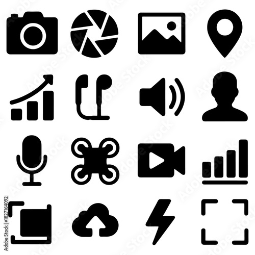 Icon Array: A collection of sleek, minimalist icons, each representing a distinct concept or function within the digital world, perfect for web design and user interfaces.