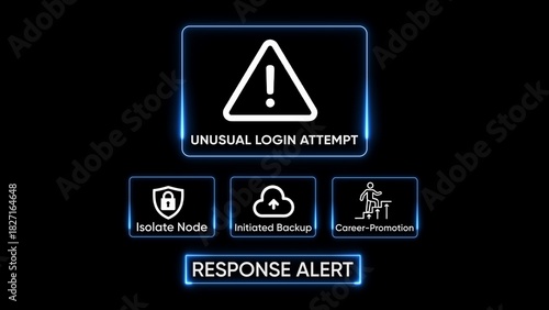 Quadro em tela Digital security alert with icons for unusual login attempt isolation backup and