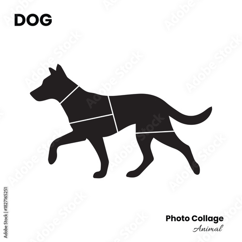 Walking dog shaped photo collage frame for modern layout