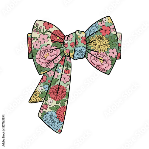 Floral bow tie with colorful flowers on a white background  