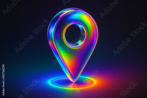 Colorful pointy object with a rainbow glow. It is a point that is meant to represent a location
