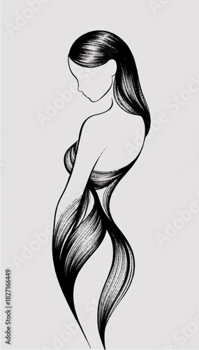 Black and white stylized silhouette of a woman in a minimalist style on a white isolated background. Vector graphics. EPS_02.