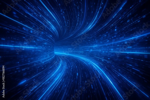 Blue and white image of a tunnel with a blue light shining through it. The tunnel is long and narrow, and the light is shining through it, creating a sense of depth and mystery