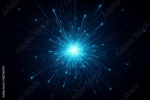 Bright blue starburst with a white dot in the center. The blue color is very bright and stands out against the dark background. The starburst appears to be a burst of light