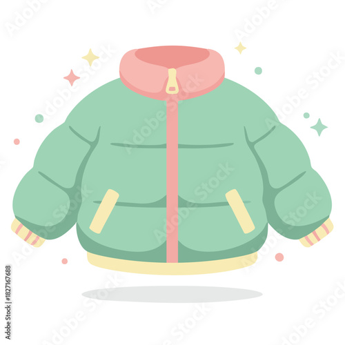 Cute mint green puffer jacket vector for cozy winter and Christmas