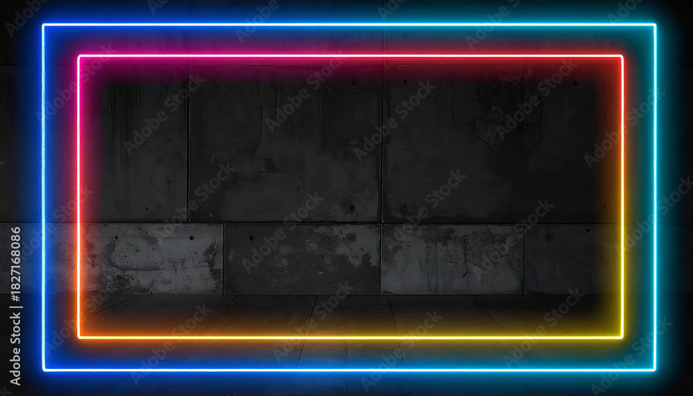 Obraz premium ネオンカラー。フレーム。グレーの背景。Neon colors. Frame. Gray background.