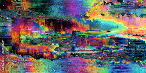 Neon Glitch Spectrum in Abstract Digital Strata, ai generated.