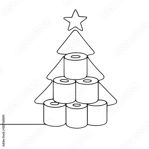 Toilet paper Christmas tree in minimalist line art