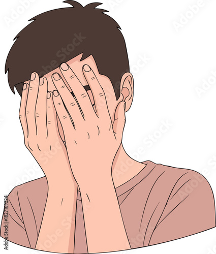 Man Hiding Face in Hands