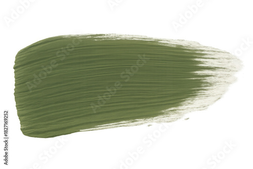 Olive green paint brush stroke creating an abstract texture element, artistic smear with transparent background