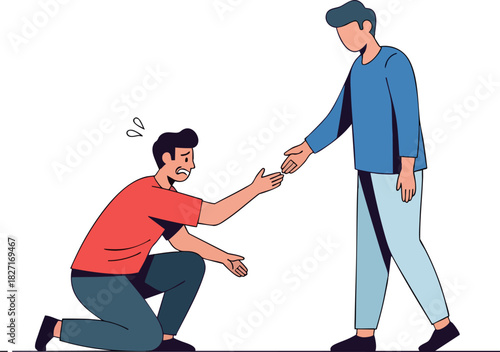 A Helping Hand: An illustration showing an act of compassion, where one person extends a hand to assist another, symbolizing support and empathy.