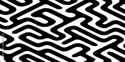 A seamless abstract geometric pattern composed of thick black rounded lines arranged diagonally across a light cream background.