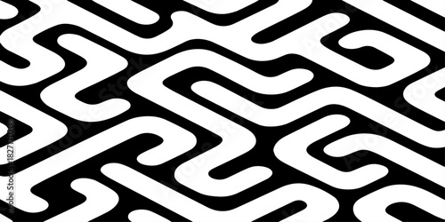 A seamless abstract geometric pattern composed of thick black rounded lines arranged diagonally across a light cream background.