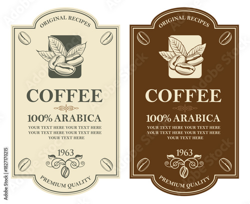 collection of coffee labels isolated on white backgraund