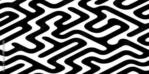 A seamless abstract geometric pattern composed of thick black rounded lines arranged diagonally across a light cream background.