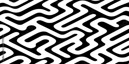 A seamless abstract geometric pattern composed of thick black rounded lines arranged diagonally across a light cream background.