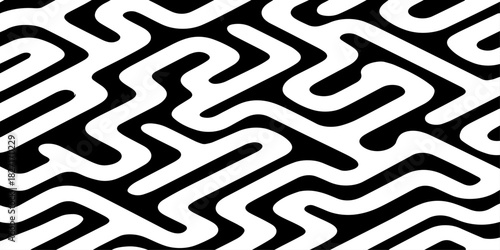 A seamless abstract geometric pattern composed of thick black rounded lines arranged diagonally across a light cream background.
