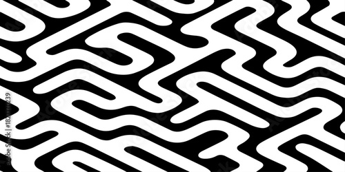 A seamless abstract geometric pattern composed of thick black rounded lines arranged diagonally across a light cream background.