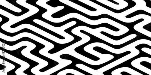 A seamless abstract geometric pattern composed of thick black rounded lines arranged diagonally across a light cream background.