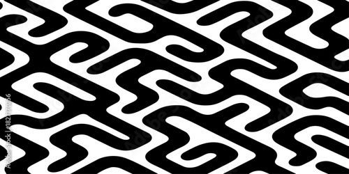 A seamless abstract geometric pattern composed of thick black rounded lines arranged diagonally across a light cream background.