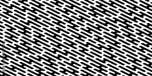 A seamless abstract geometric pattern composed of thick black rounded lines arranged diagonally across a light cream background.
