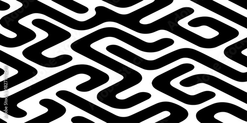 A seamless abstract geometric pattern composed of thick black rounded lines arranged diagonally across a light cream background.