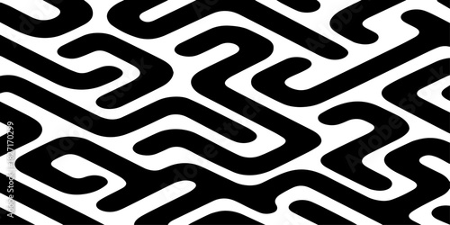 A seamless abstract geometric pattern composed of thick black rounded lines arranged diagonally across a light cream background.