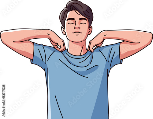 Body Calm: A person finds internal harmony, engaging in a moment of tranquility and self-reflection. The person's posture and closed eyes radiate serenity.