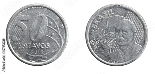 Brazil fifty centavos coin on a white isolated background
