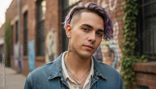 Portrait of a young man with individuality confidently looks for Gen Z marketing, youth lifestyle blogs, and advertising campaigns