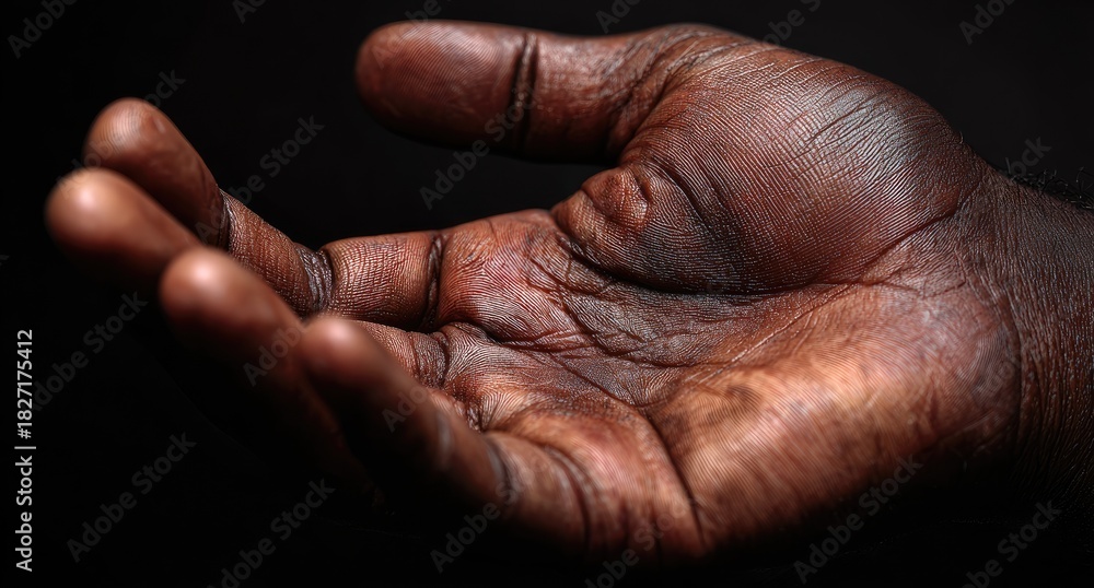 Fototapeta premium Close-up of a dark-skinned hand open in supplication